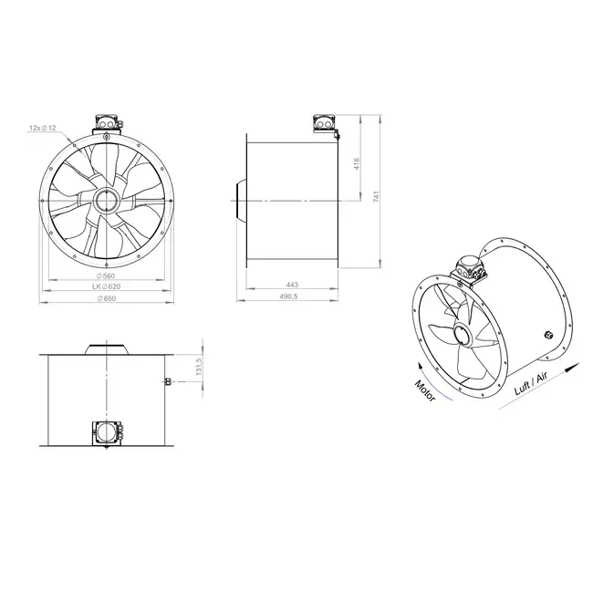 Aksial 560 mm kanalventilator - AL 560 D4 04 CFG