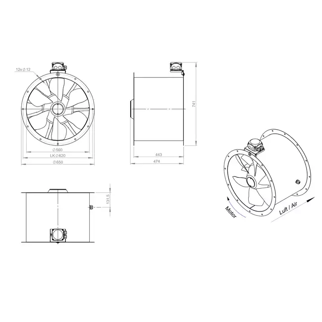 Aksial 560 mm kanalventilator - AL 560 D4 02 CFG