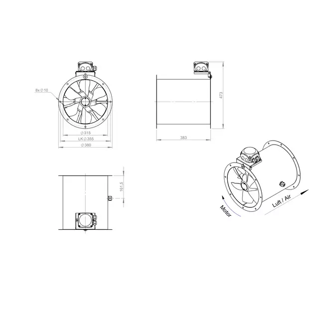 Aksial 315 mm kanalventilator - AL 315 D2 03 CFG