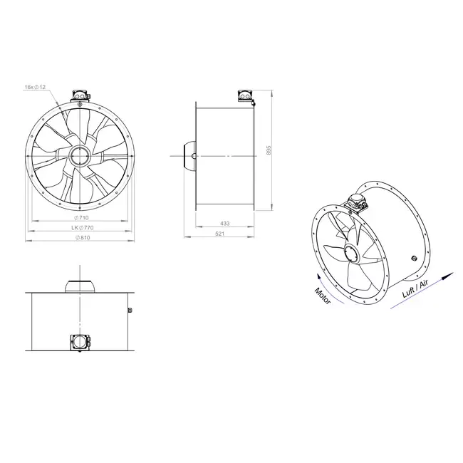 Aksial 710 mm kanalventilator - AL 710 D4 02 CFG