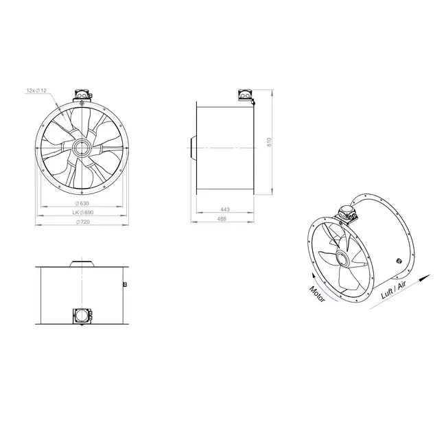 Aksial 630 mm kanalventilator - AL 630 D84U 02 CFG