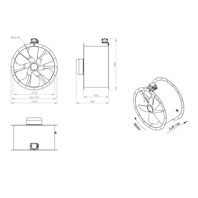 Aksial 710 mm kanalventilator - AL 710 D4 03 CFG
