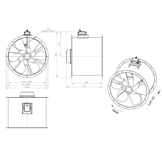 Aksial 800 mm kanalventilator - AL 800 D4 05 CFG