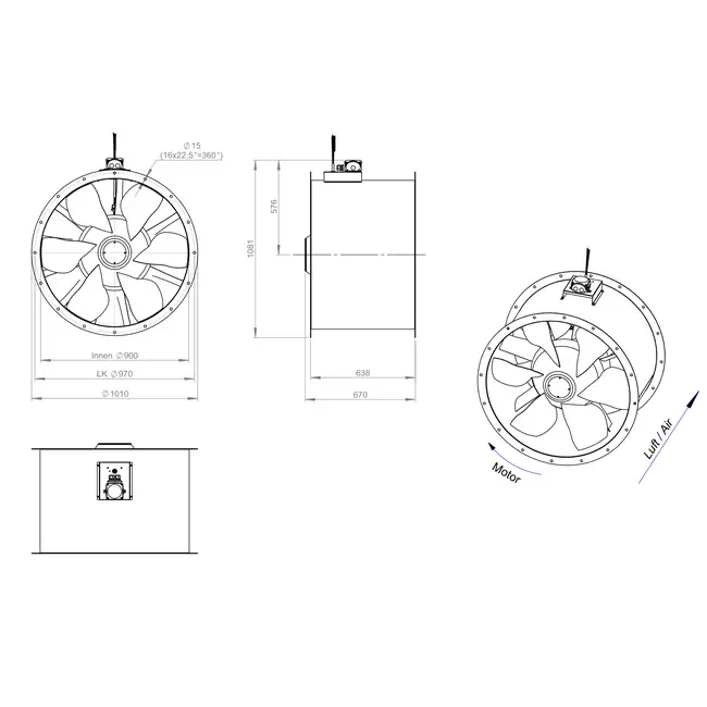 Aksial 900 mm kanalventilator - AL 900 D4 02 CFG