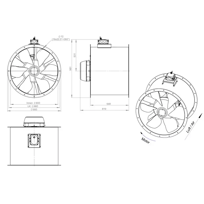 Aksial 800 mm kanalventilator - AL 800 D4 06 CFG