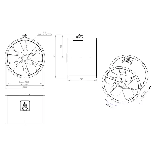 Aksial 800 mm kanalventilator - AL 800 D6 03 CFG