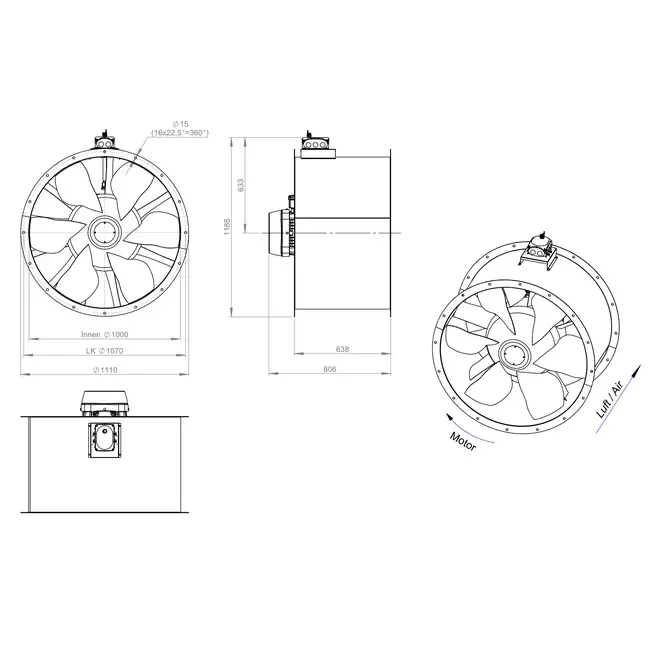 Aksial 1000 mm kanalventilator - AL 1000 D4 02 CFG