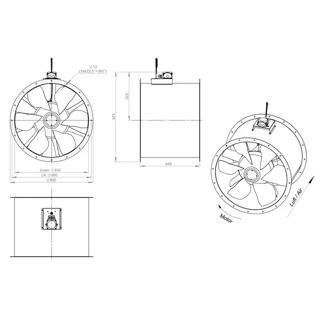 Aksial 800 mm kanalventilator - AL 800 D84U 01 CFG