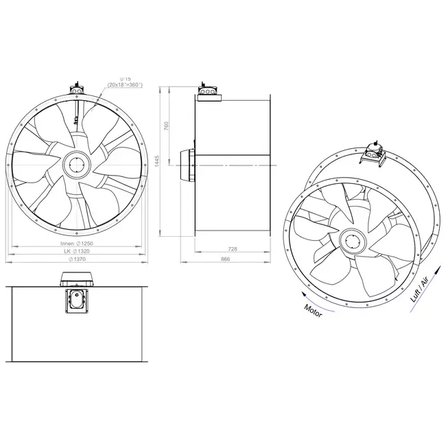 Aksial 1250 mm kanalventilator - AL 1250 D6 01 CFG