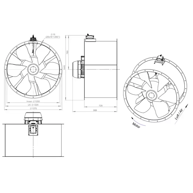 Aksial 1250 mm kanalventilator - AL 1250 D6 02 CFG