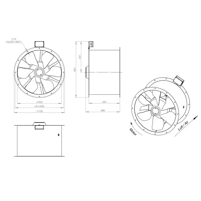 Axial 630 mm røggasventilator med kanal F400 - AL 630 D4 F4 03 CFG