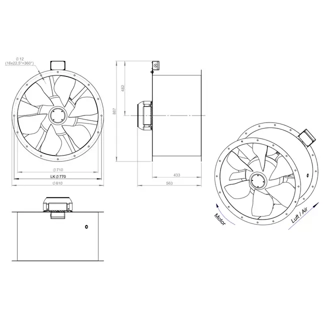 Aksial 710 mm røggasventilator med kanal F400 - AL 710 D4 F4 03 CFG