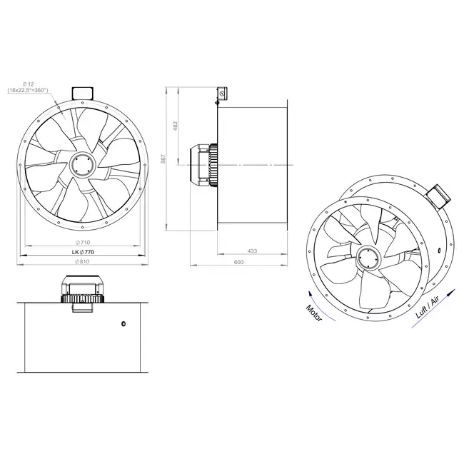 Aksial 710 mm røggasventilator med kanal F400 - AL 710 D4 F4 01 CFG