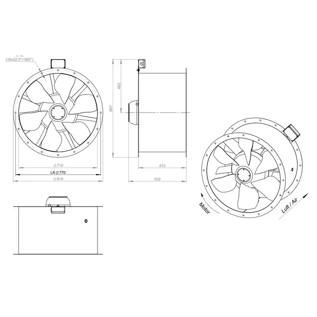 Aksial 710 mm røggasventilator med kanal F400 - AL 710 D6 F4 01 CFG
