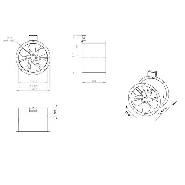 Aksial 450 mm røggasventilator med kanal F400 - AL 450 D4 F4 01 CFG