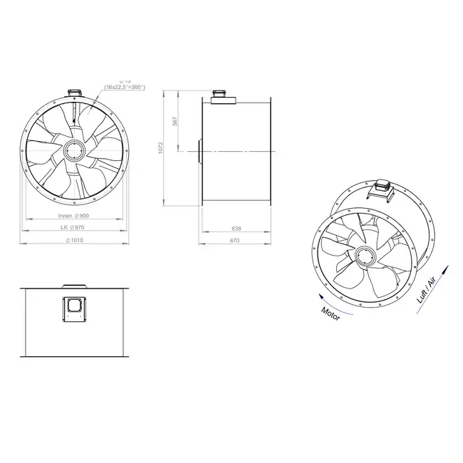 Aksial 900 mm røggasventilator med kanal F400 - AL 900 D4 F4 02 CFG