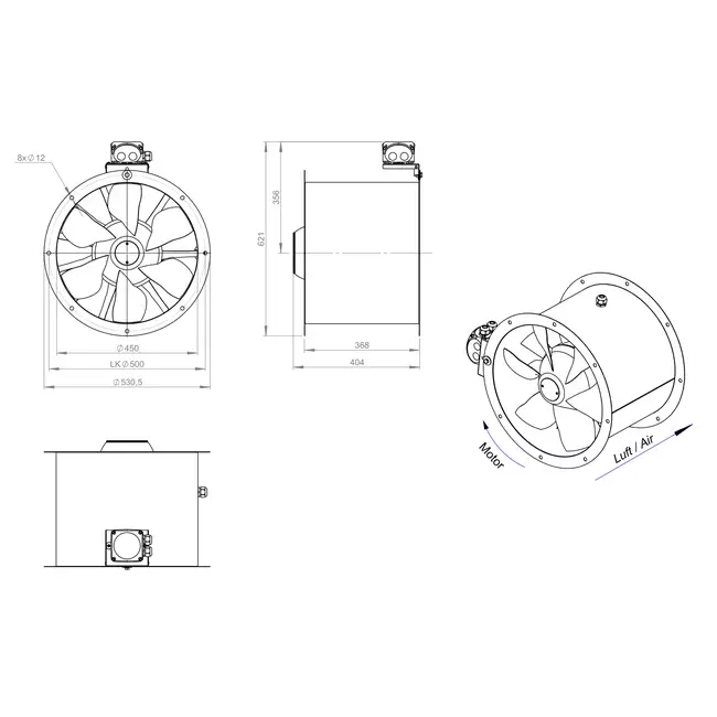 Aksial 450 mm kanalventilator - AL 450 D4 02 CFG