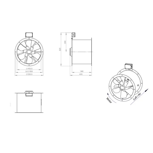 Aksial 450 mm røggasventilator med kanal F400 - AL 450 D2 F4 02 CFG