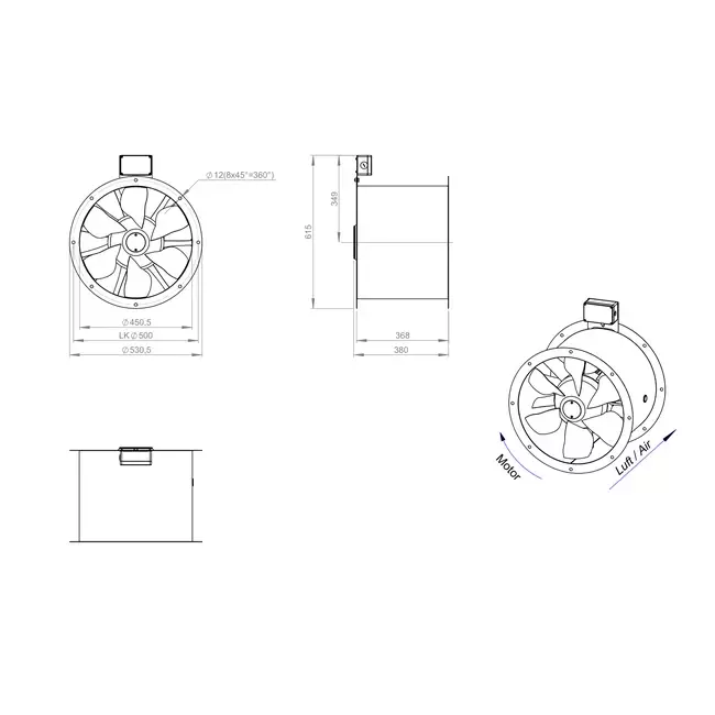 Aksial 450 mm røggasventilator med kanal F400 - AL 450 D4 F4 02 CFG