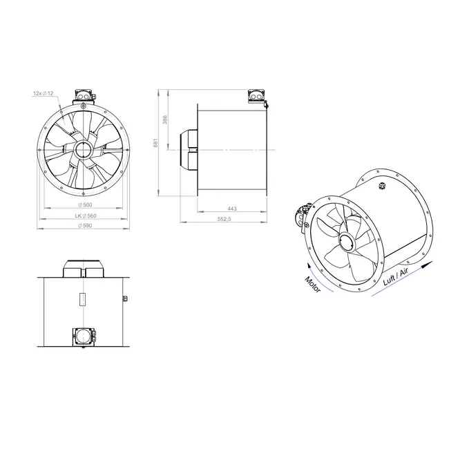 Aksial 500 mm kanalventilator - AL 500 D2 03 CFG