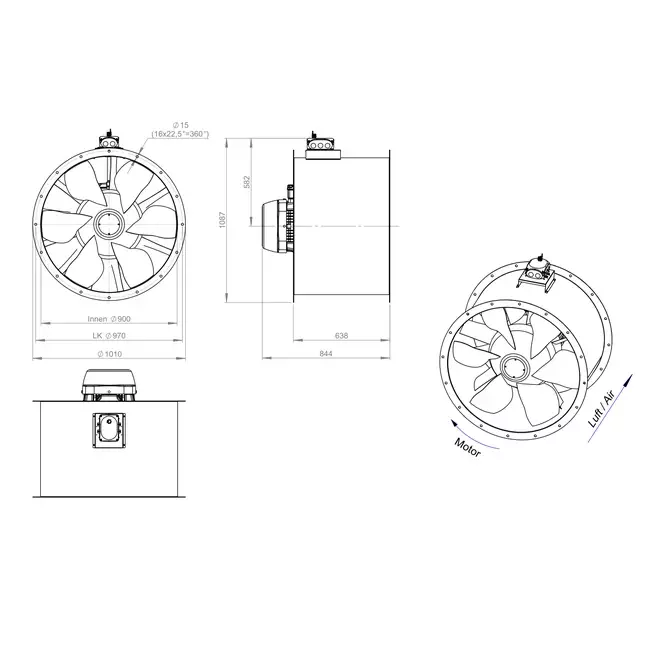 Aksial 900 mm kanalventilator - AL 900 D84U 03 CFG