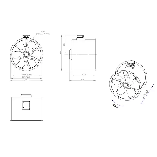 Aksial 800 mm kanalventilator røggas F400 - AL 800 D84U F4 02 CFG
