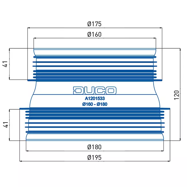 Duco tilslutningsstykke med gummi D160-D180 (M/M)
