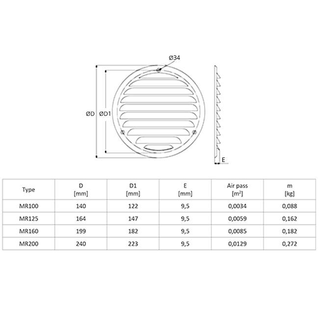 Ventilationsrist i metal rund 100 mm aluminium – MR100AL