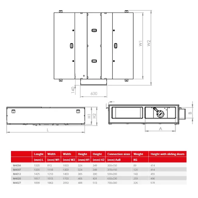 Maxivent varmegenvinding luftbehandlingsenhed loft med modstrømsveksler 700 m³/h vandret til højre - M4007