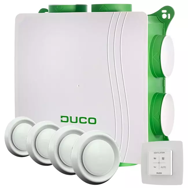 DucoBox Silent 2.0 400 m³/t + RF-styring + 4 ventiler - sikkerhedsstik