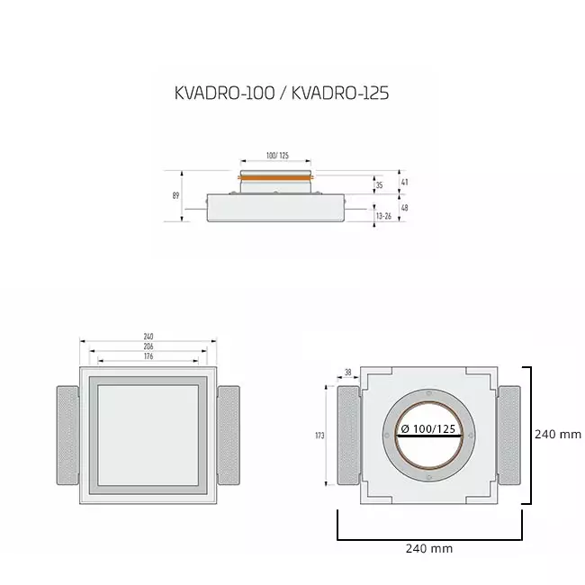 Ergovent rammeløs ventilationsventil firkantet 125 mm