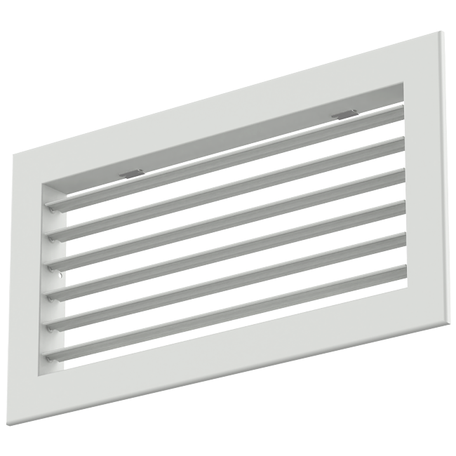 Enkelt justerbart væggitter i aluminium med dæmper - med friktionsfjedre - 600x200 mm - RAL 9016