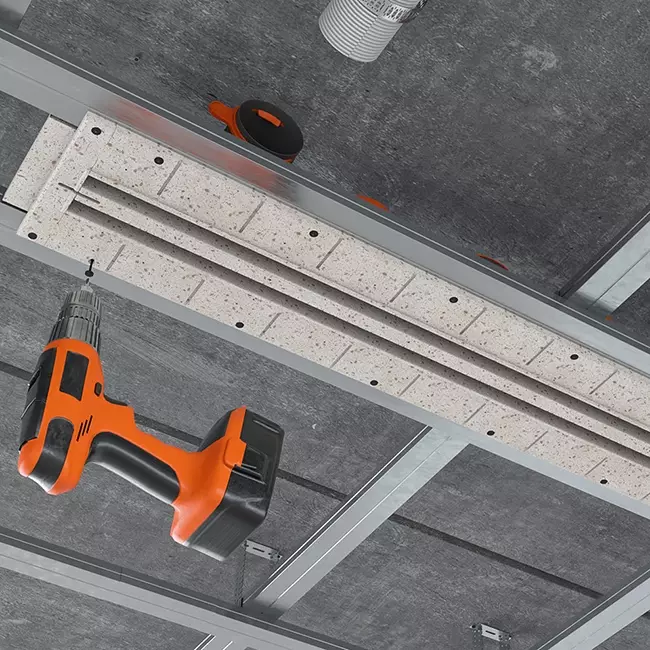 Ergovent rammeløs linjegitter til indbygning, 1050 mm, med tilslutningsdiameter 75 mm – modulopbygget – 2 slidser