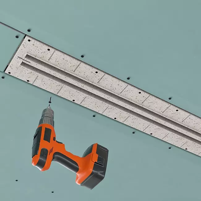 Ergovent rammeløs linjegitter til indbygning, 1050 mm, med tilslutningsdiameter 75 mm – modulopbygget – 2 slidser