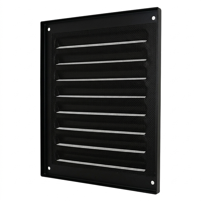 Udvendigt gitter firkantet 200x200 mm aluminium - RAL9005 30% glans
