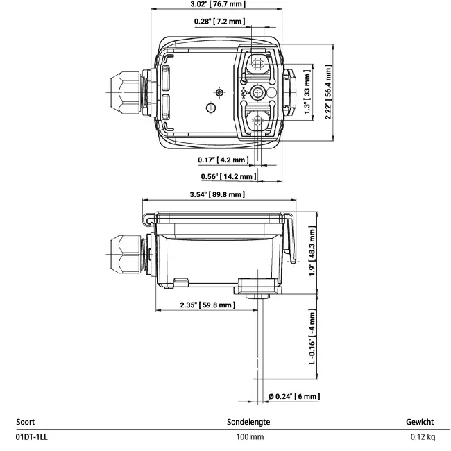 Belimo kanal/inddampningstemperaturføler NTC10k (10k2) 100x6 mm - 01DT-1LL