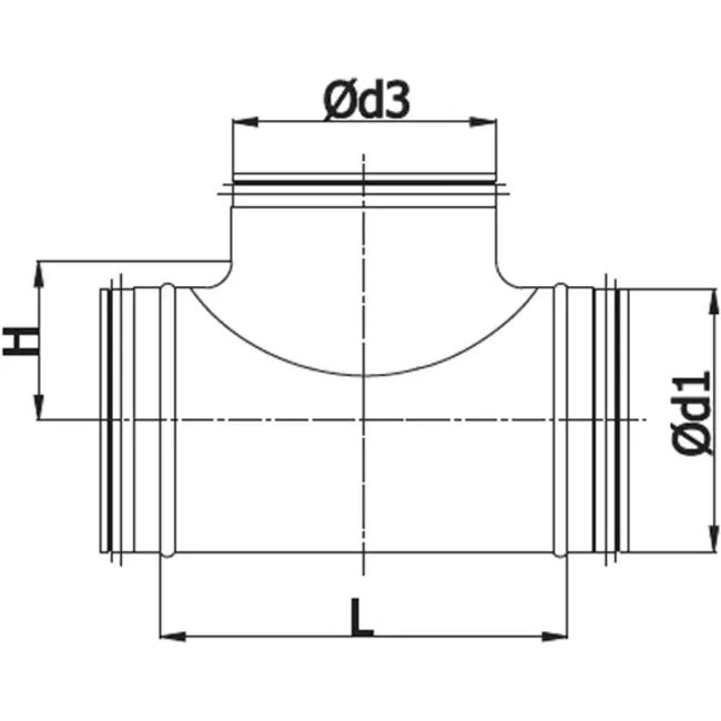 T-stykke Ø250 mm med samlestykke Ø100 mm til spiralrør (90°)