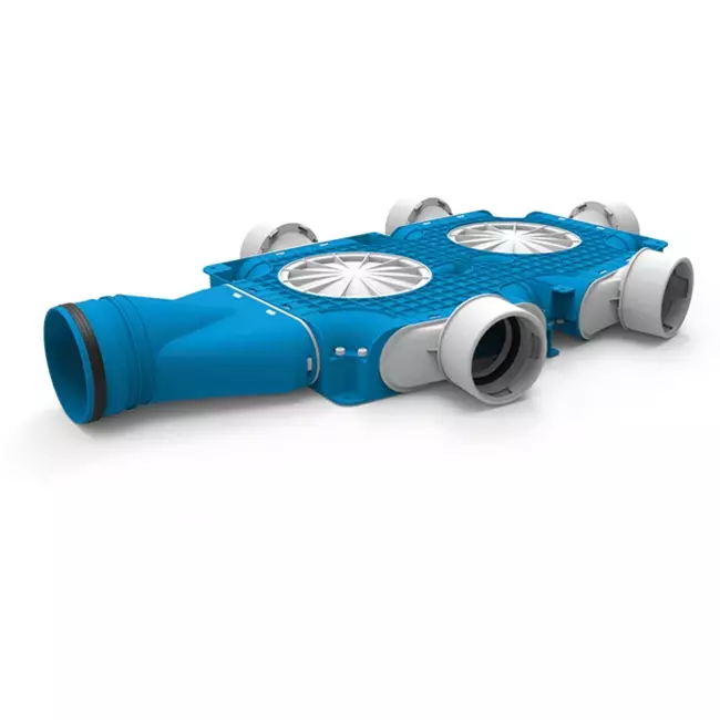 UniflexPlus kompositfordeler 5x Ø 90 mm med vandret muffe Ø 125 mm