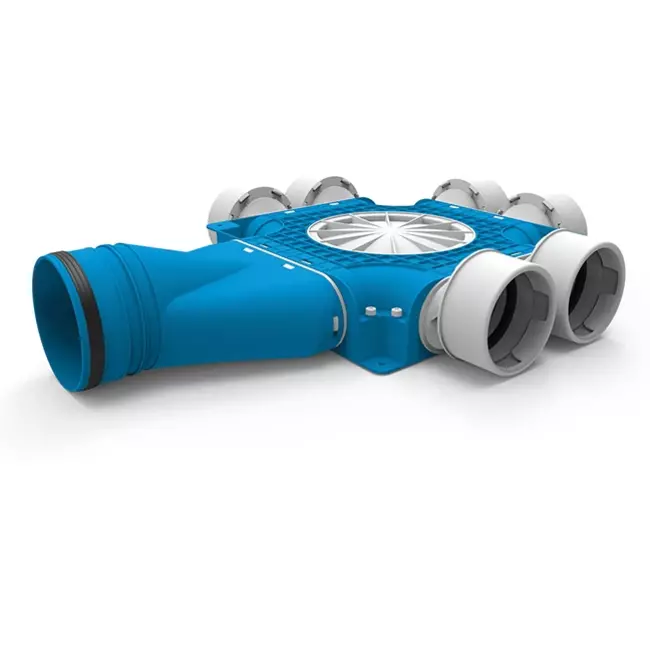 UniflexPlus kompositfordeler 6x Ø 90 mm med vandret muffe Ø 125 mm