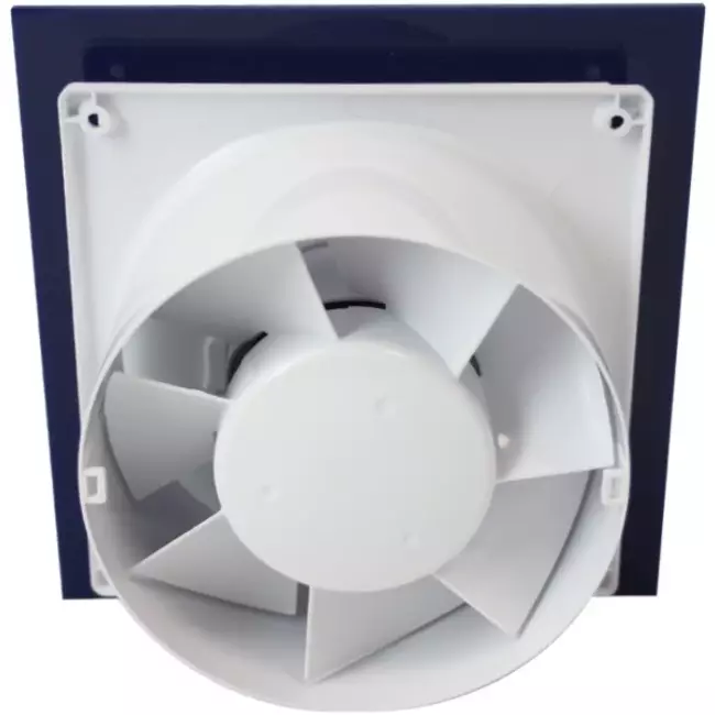 Air Roxy badeværelsesventilator med tilslutningsdiameter 100 mm med forsinket start og timer – frontpanel i blå plast