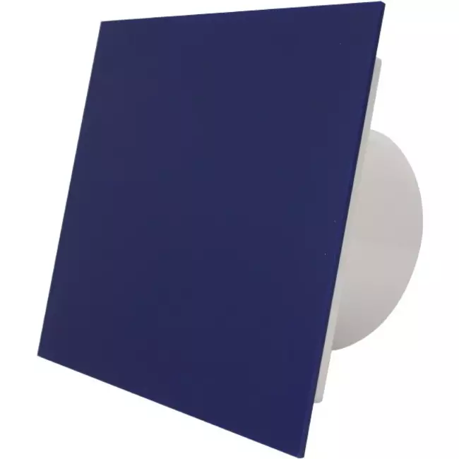 Air Roxy badeværelsesventilator med tilslutningsdiameter 100 mm med forsinket start og timer – frontpanel i blå plast