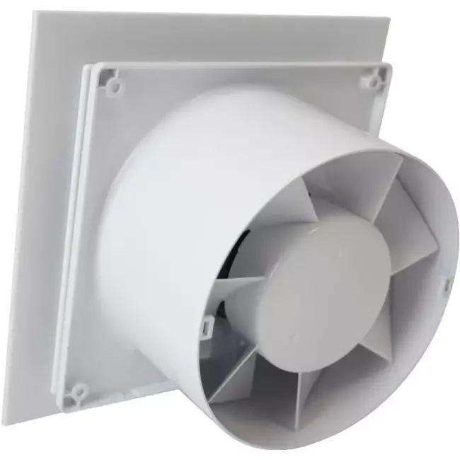 Badeværelsesventilator Ø 100 mm – frontpanel i blank hvid plast