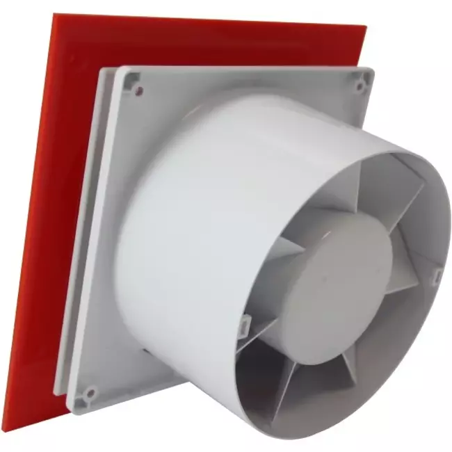 Air Roxy badeværelsesventilator med tilslutningsdiameter 125 mm med timer – frontpanel i rød plast