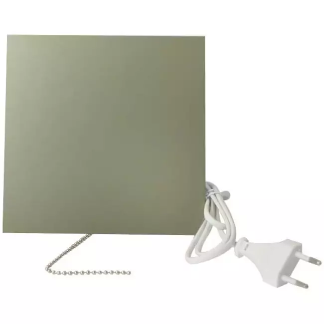 Badeværelsesventilator Ø 100 mm med træksnor og strømstik – frontpanel i satin guldfarvet glas