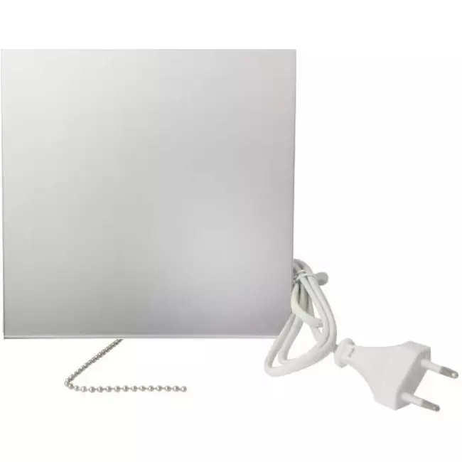 Badeværelsesventilator Ø 100 mm med træksnor og strømstik – frontpanel i satin sølvfarvet glas