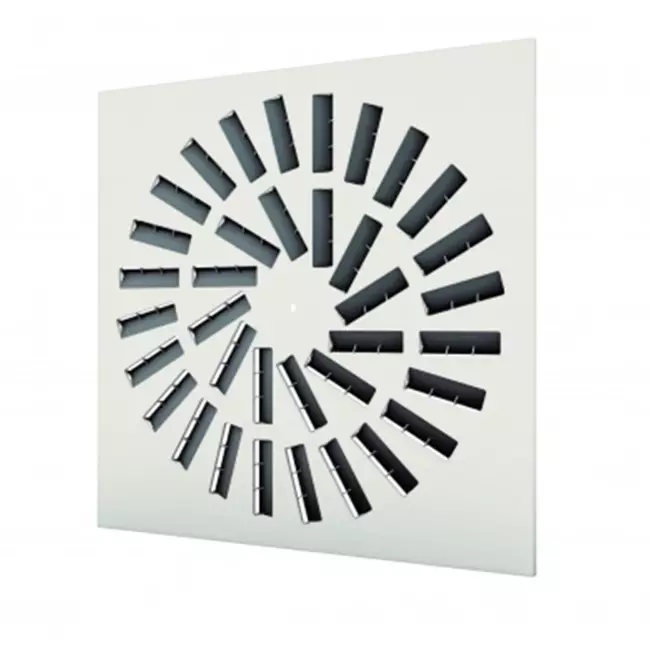 Justerbar firkantet hvirveldiffusor 600 x 600 med 36 ventilatorblade - blandet farve RAL 9010