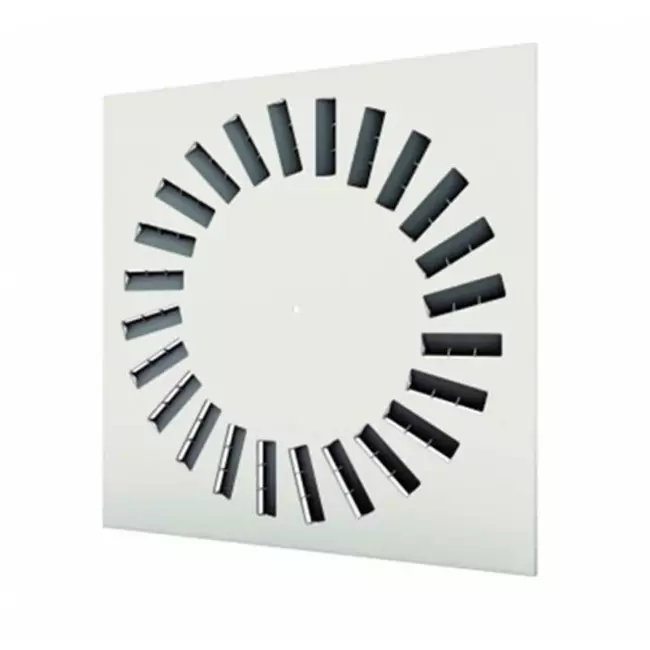 Justerbar firkantet hvirveldiffusor 600 x 600 med 24 ventilatorblade - blandet farve RAL 9010