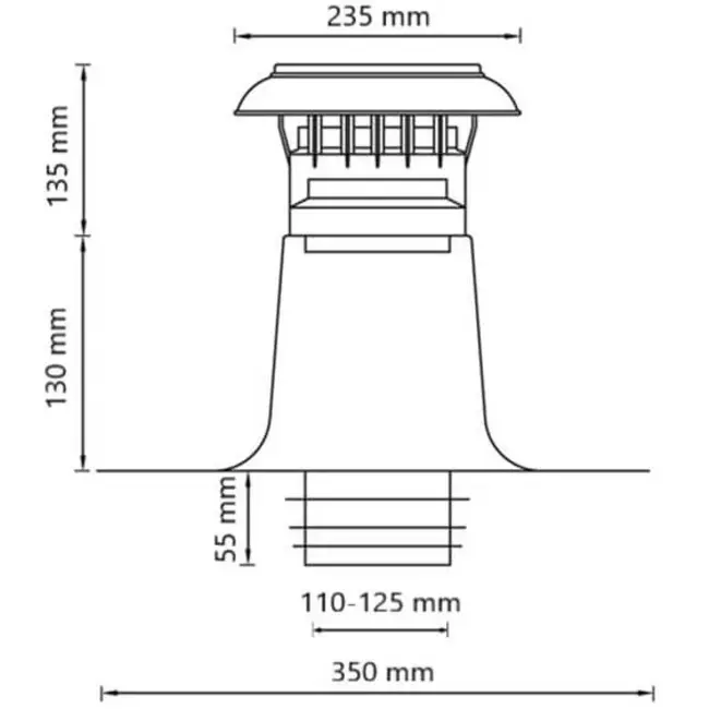 Dobbeltvægget ventilationstagplade med plastkappe Ø110-125 mm