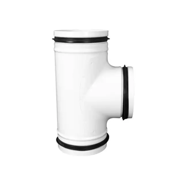 T-stykke, 90-grader, hvid, diameter 125 mm, metal – RAL 9010