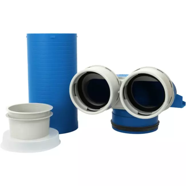UniflexPlus-ventilmanifold 2 x Ø 90 mm med glidebøsning 250 mm og beskyttelseshætte Ø 125 mm